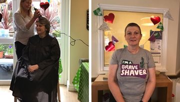 Overdene House manager braves the shave at mad hatters coffee morning 
